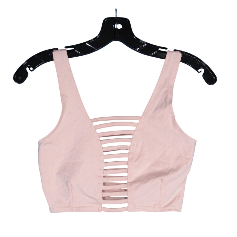 POL Pinkish Beige Cut-Out Strappy LOUNGE Low-Impact BRALETTE CROP TOP Sz M